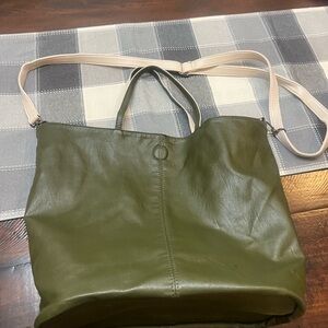 Olive Green or Cream vegan Leather Tote Bag